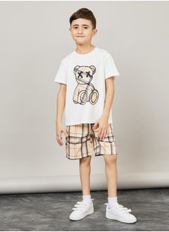 Bear Plaid Print T-shirt and Short Set