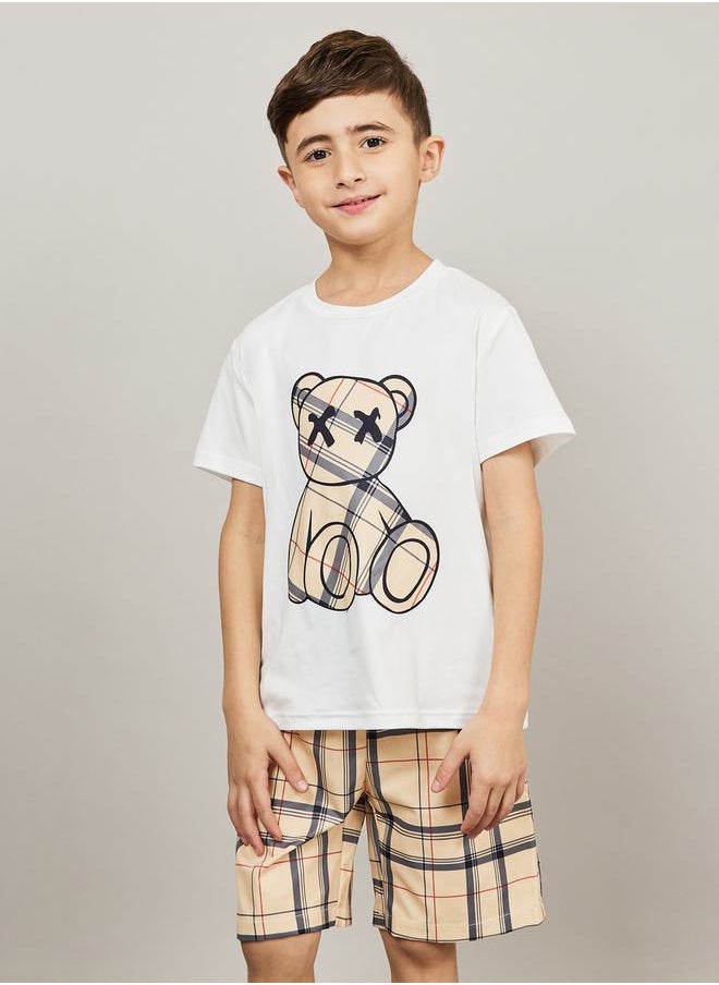 Styli - Bear Plaid Print T-shirt and Short Set - Image 1