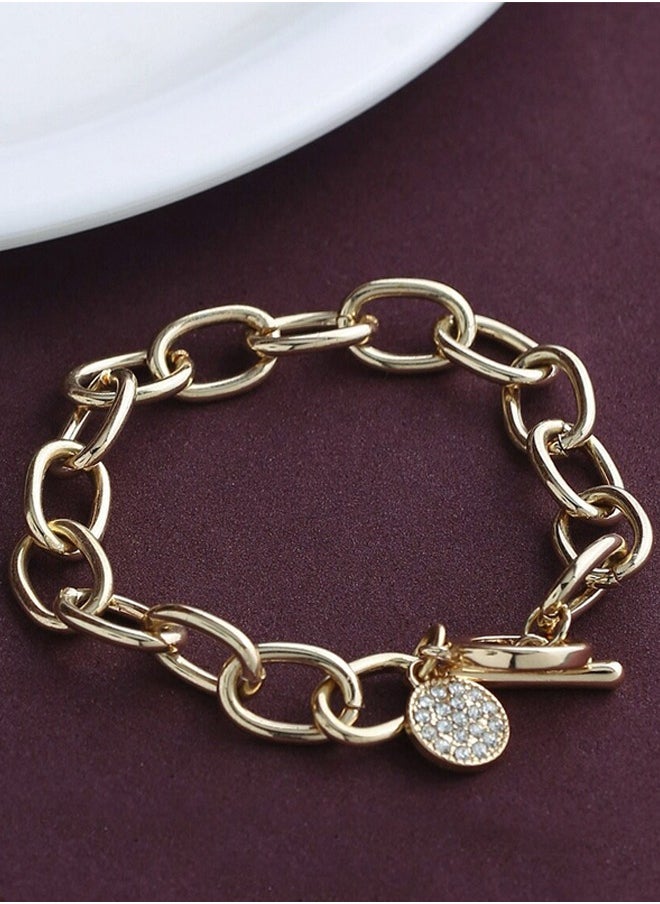 Just Peachy Just Peachy Women Gold-Toned Link Bracelet with White Cubic Zirconia, Elegant Gold-Plated Design, Adjustable Fit, Hypoallergenic, Sparkling CZ Accents, Perfect for Everyday Wear  - Image 2