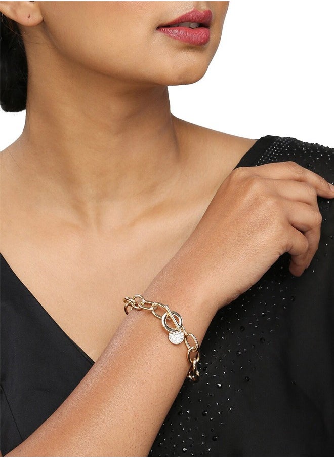 Just Peachy Just Peachy Women Gold-Toned Link Bracelet with White Cubic Zirconia, Elegant Gold-Plated Design, Adjustable Fit, Hypoallergenic, Sparkling CZ Accents, Perfect for Everyday Wear  - Image 3