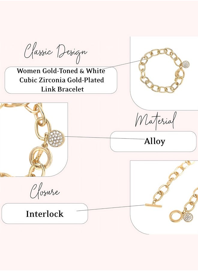 Just Peachy Just Peachy Women Gold-Toned Link Bracelet with White Cubic Zirconia, Elegant Gold-Plated Design, Adjustable Fit, Hypoallergenic, Sparkling CZ Accents, Perfect for Everyday Wear  - Image 4