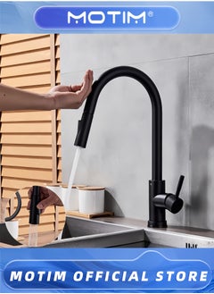 Motim Black Kitchen Taps Mixer, 360°Swivel Kitchen Sink Faucet with Pull Out Spray 2 Modes, Stainless Steel Pull Down Sink Taps for Kitchen, Matte Black  - Image 2