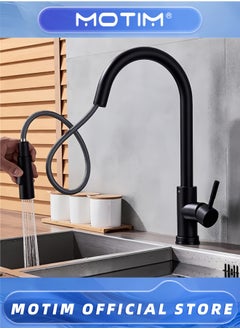 Motim Black Kitchen Taps Mixer, 360°Swivel Kitchen Sink Faucet with Pull Out Spray 2 Modes, Stainless Steel Pull Down Sink Taps for Kitchen, Matte Black  - Image 3