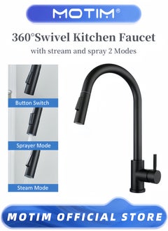 Motim Black Kitchen Taps Mixer, 360°Swivel Kitchen Sink Faucet with Pull Out Spray 2 Modes, Stainless Steel Pull Down Sink Taps for Kitchen, Matte Black  - Image 1