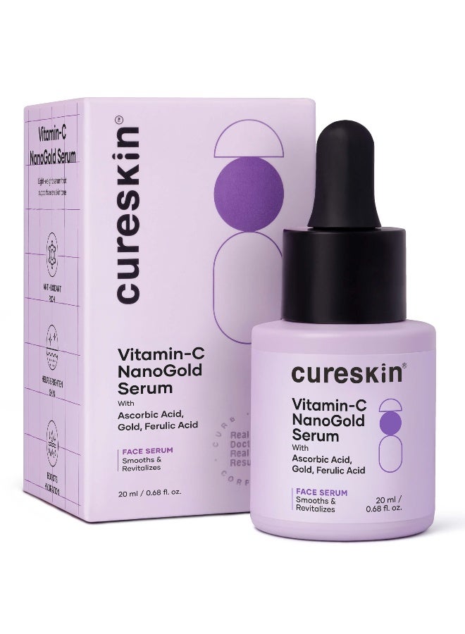 Cureskin Vitamin C NanoGold Face Serum with L-Ascorbic Acid, Ferulic Acid & Gold | Brightens Skin, Evens Tone & Reduces Signs of Ageing | For All Skin Types | 20 ml - Image 1