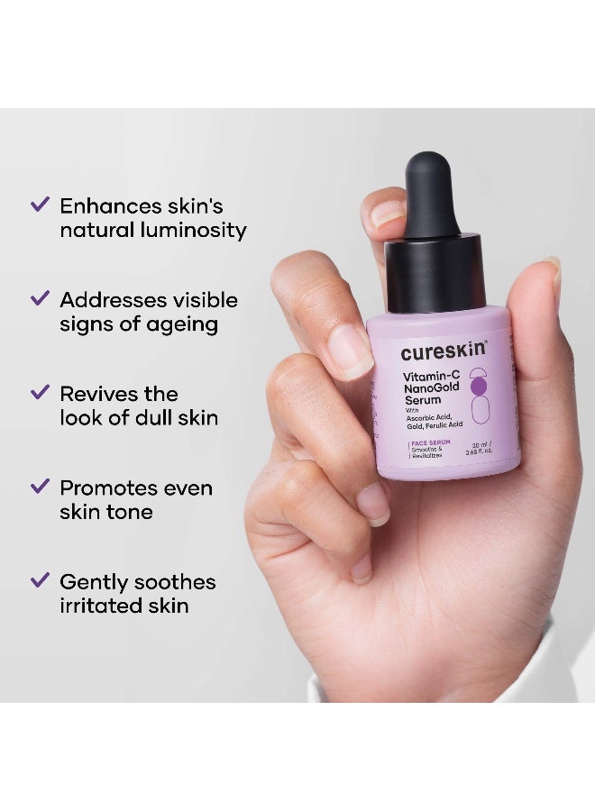 Cureskin Vitamin C NanoGold Face Serum with L-Ascorbic Acid, Ferulic Acid & Gold | Brightens Skin, Evens Tone & Reduces Signs of Ageing | For All Skin Types | 20 ml - Image 3
