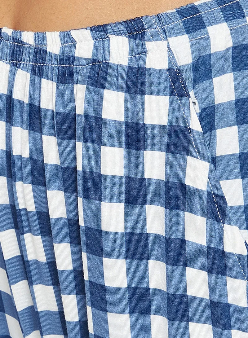 Clovia Flared Sleeve Top & Checked Pyjama Set