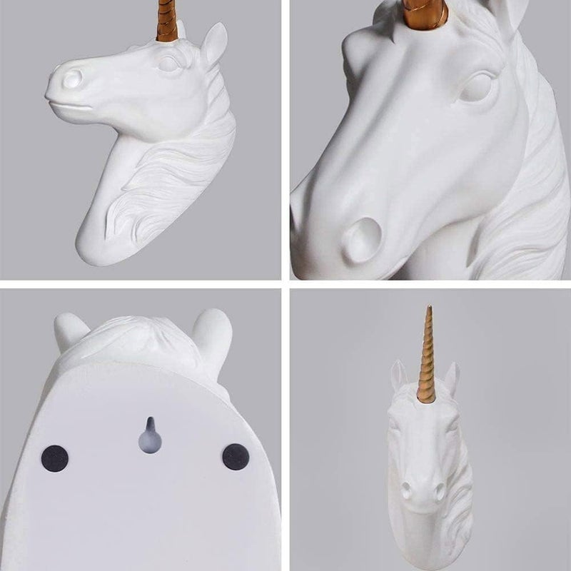 Keygift Unicorn Head Wall Mount White Unicorn Head Sculpture With Gold Horn Faux Resin Animal Head Wall Decor Ready To Hang - 10x5x13 Inches - Image 5