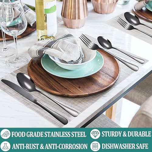 Caliamary Flatware Set Rack,24 Piece Gilded Silverware Set with stand,Hanging Stainless Steel Utensils Set Service for 6,Eating Tableware Set Include Fork Knife Spoon Holder Set,Dishwasher Safe (Black)… - Image 3
