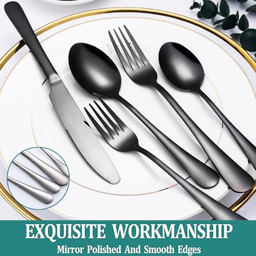 Caliamary Flatware Set Rack,24 Piece Gilded Silverware Set with stand,Hanging Stainless Steel Utensils Set Service for 6,Eating Tableware Set Include Fork Knife Spoon Holder Set,Dishwasher Safe (Black)… - Image 4
