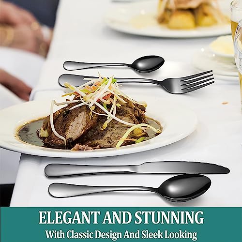 Caliamary Flatware Set Rack,24 Piece Gilded Silverware Set with stand,Hanging Stainless Steel Utensils Set Service for 6,Eating Tableware Set Include Fork Knife Spoon Holder Set,Dishwasher Safe (Black)… - Image 2