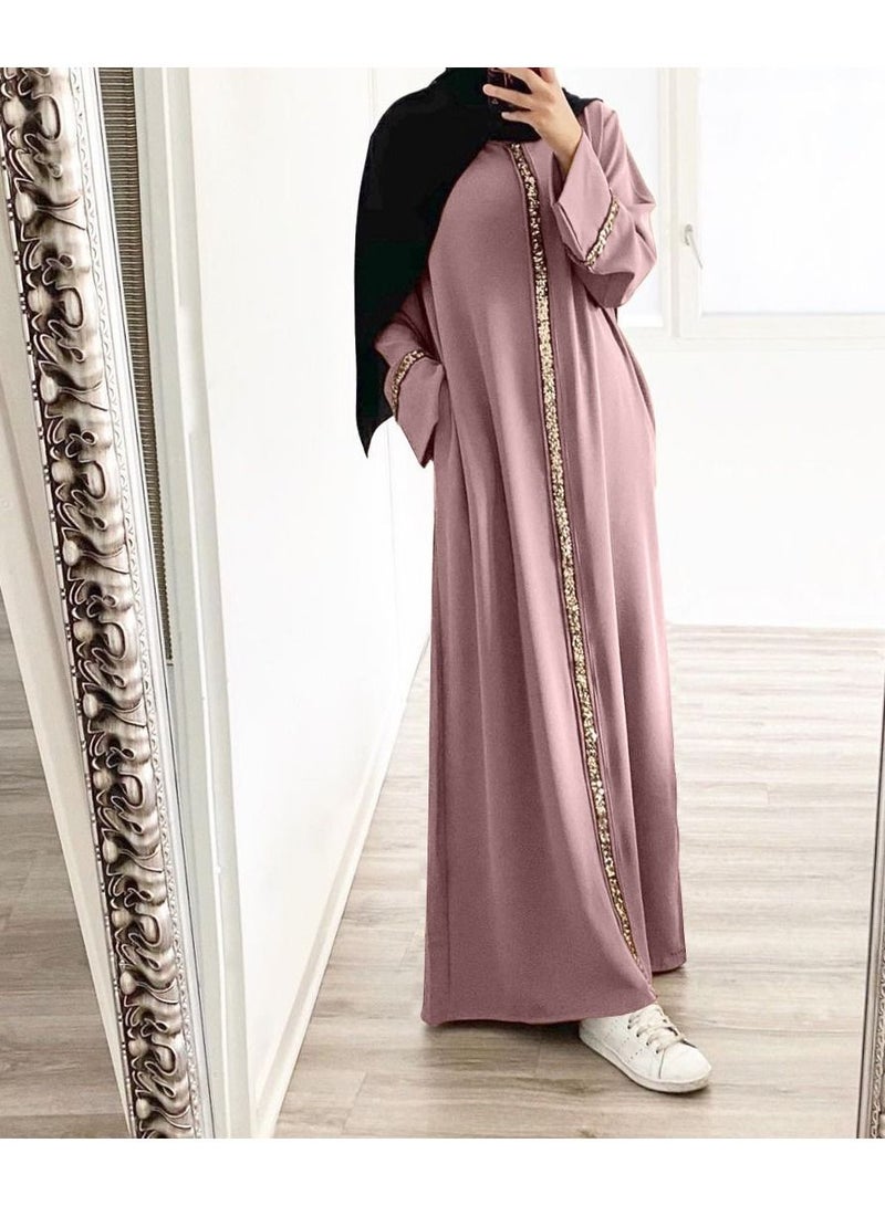 KUYING Muslim Women's Cardigan Robe Sequin Dress 