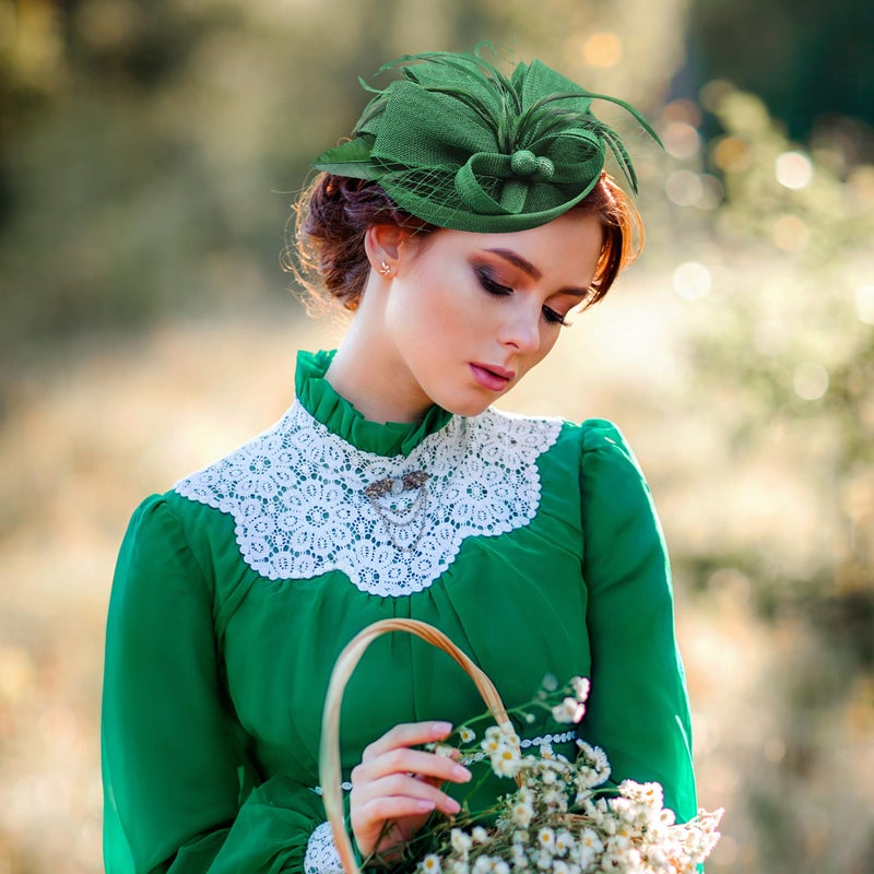 Zinniday Tea Party Derby Hat for Women - Fascinator with Detachable Headband (7.87 â€œx5.9â€ / Head Circumference 21.5â€œ-23.5â€) - Lightweight Feather & Polyester Green - Image 4