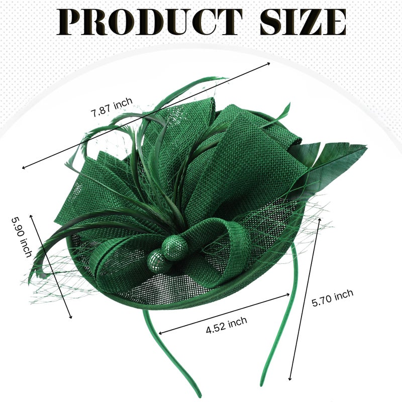 Zinniday Tea Party Derby Hat for Women - Fascinator with Detachable Headband (7.87 â€œx5.9â€ / Head Circumference 21.5â€œ-23.5â€) - Lightweight Feather & Polyester Green - Image 2