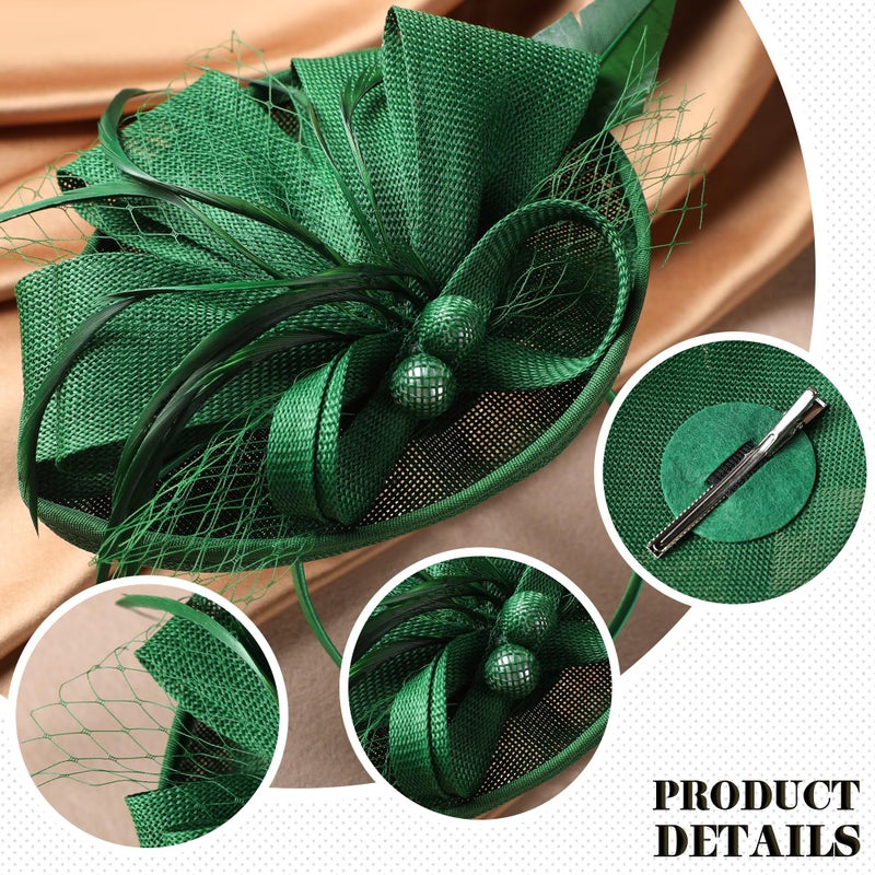 Zinniday Tea Party Derby Hat for Women - Fascinator with Detachable Headband (7.87 â€œx5.9â€ / Head Circumference 21.5â€œ-23.5â€) - Lightweight Feather & Polyester Green - Image 3