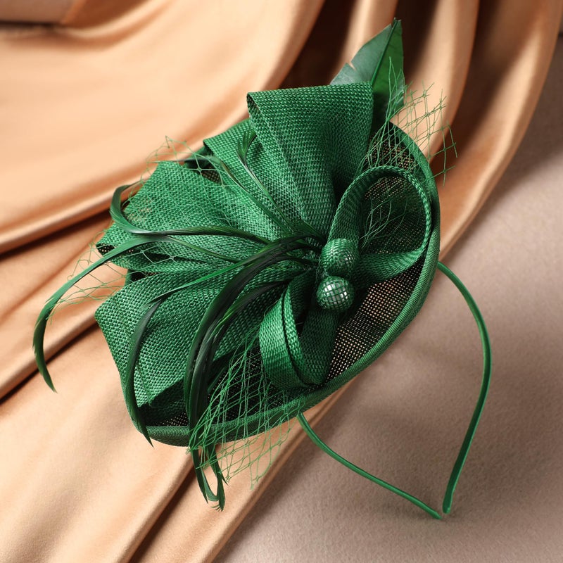 Zinniday Tea Party Derby Hat for Women - Fascinator with Detachable Headband (7.87 â€œx5.9â€ / Head Circumference 21.5â€œ-23.5â€) - Lightweight Feather & Polyester Green - Image 5