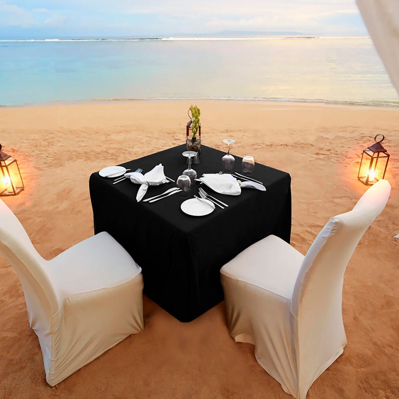 HolidayIdeas 2 Pack Square Fitted Table Covers - 34 x 34 Inch - Black Fabric Table Clothes Washable Tablecloth Protectors for Parties, Holiday Dinner, Trade Show, Vendor Stand - Image 5