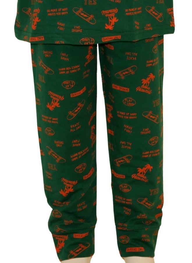 JOANNA JOANNA Boy's Borne Print Short Sleeve Shirt & Long Pants Pajama Set, Dark Green - Image 3