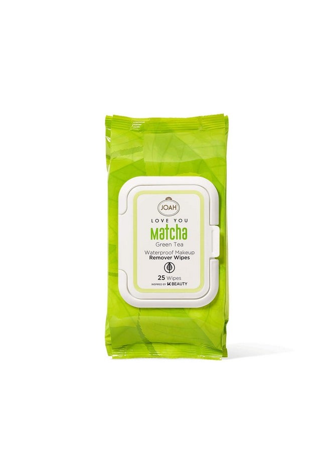 JOAH Love You Matcha Green Tea Waterproof Makeup Remover Wipes, 25 Count  - Image 1