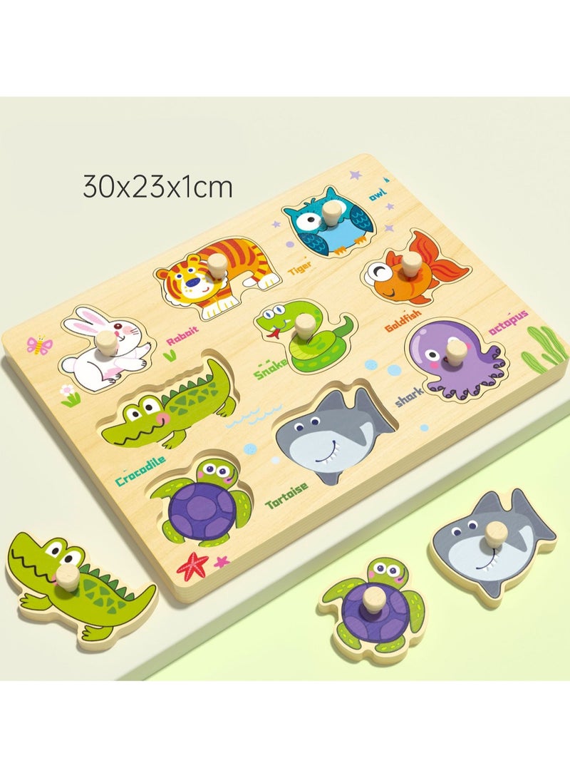 لوحة أحجية الصور المقطوعة على شكل حيوان بطول 30 سم من النوع أ للأطفال من عمر 1 إلى 3 سنوات، لعبة أحجية الصور المقطوعة الخشبية بمقبض، لعبة أحجية الصور المقطوعة التعليمية للأطفال من مونتيسوري، هدية مثالية للأولاد والبنات من عمر 1 إلى 2 إلى 3 سنوات - Image 2