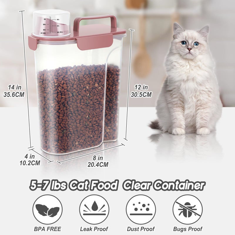 LEAWALK 5-7Lbs Cat Dog Storage Container, Portable Pet Food Containers with Upgraded Large Spout and Cup, Small Animal Kibble Dispenser for Bird Seed, Oatmeal, Rice, Flour (1, Pink, 5L) - Image 2