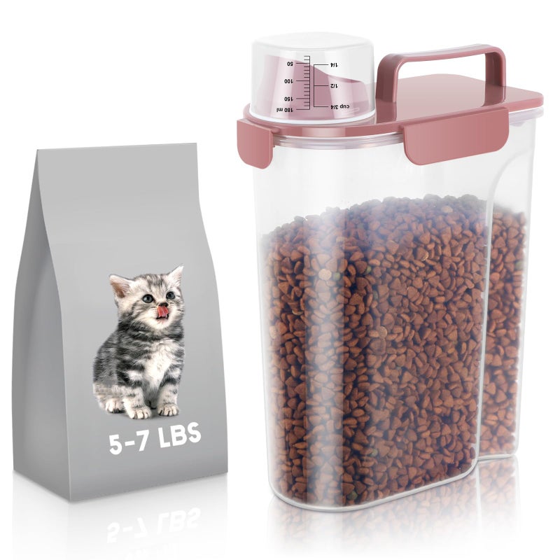 LEAWALK 5-7Lbs Cat Dog Storage Container, Portable Pet Food Containers with Upgraded Large Spout and Cup, Small Animal Kibble Dispenser for Bird Seed, Oatmeal, Rice, Flour (1, Pink, 5L) - Image 1