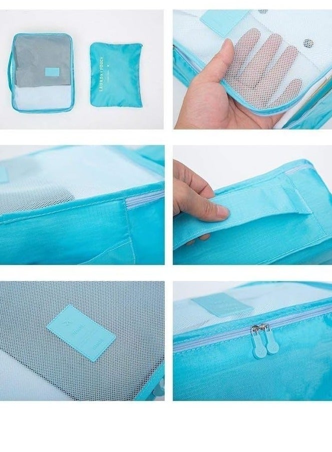 طقم حقائب لتخزين الملابس مناسبة للسفر والاستخدام خارج المنزل مكون من 6 قطع لون سماوي - Image 3