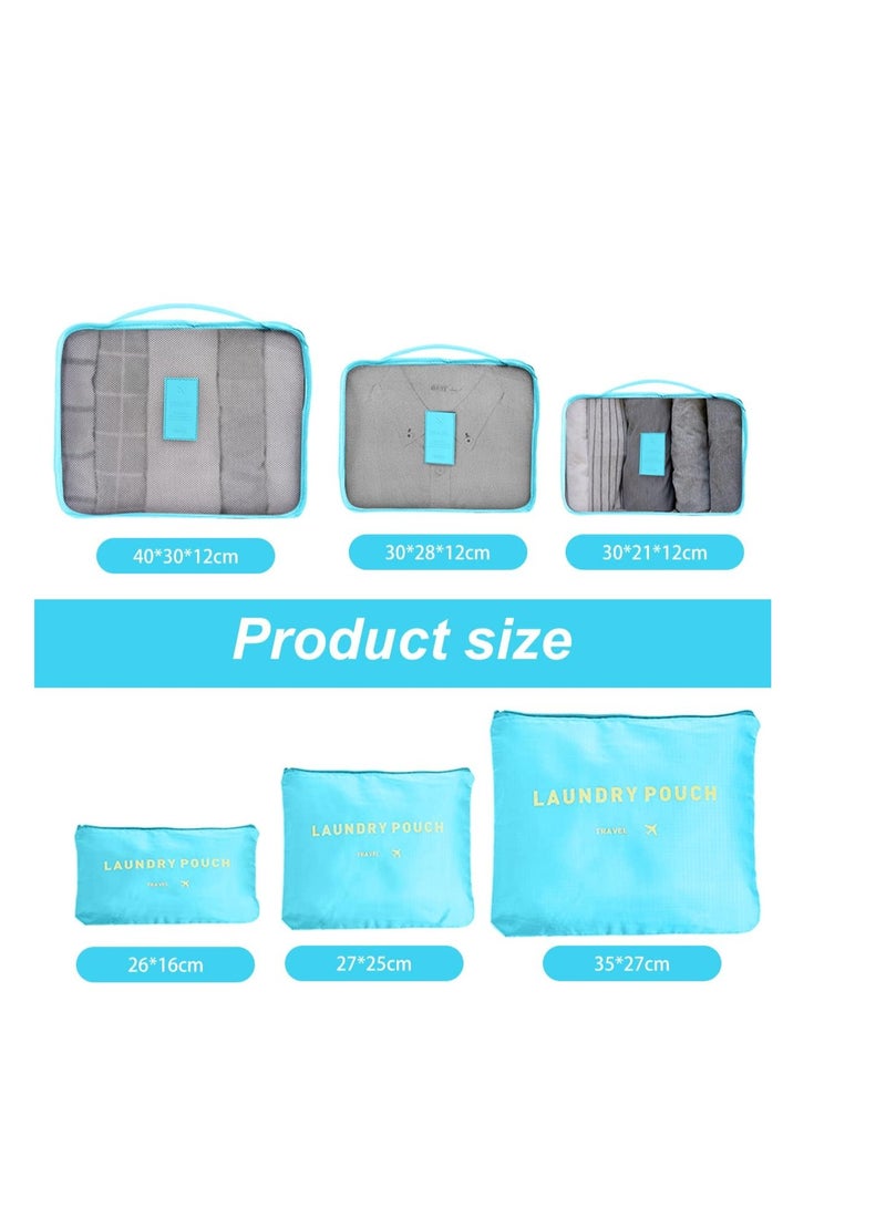 طقم حقائب لتخزين الملابس مناسبة للسفر والاستخدام خارج المنزل مكون من 6 قطع لون سماوي - Image 1