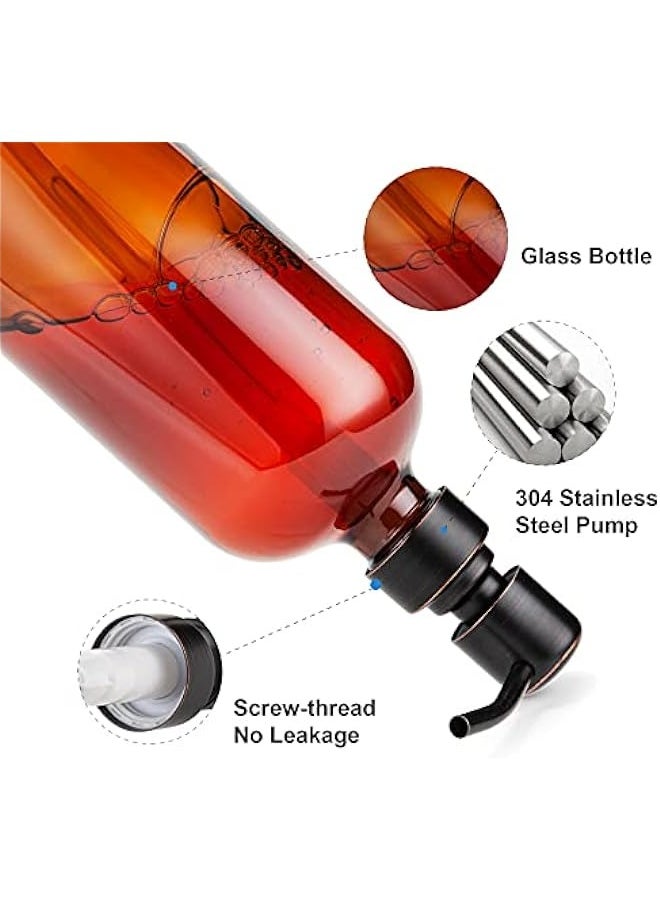 MIXDE - 2-Pack Amber Soap Dispenser - 17 Oz Bottle for Liquid Lotion, Bathroom and Kitchen - Bronze Stainless Steel Pump - Image 1