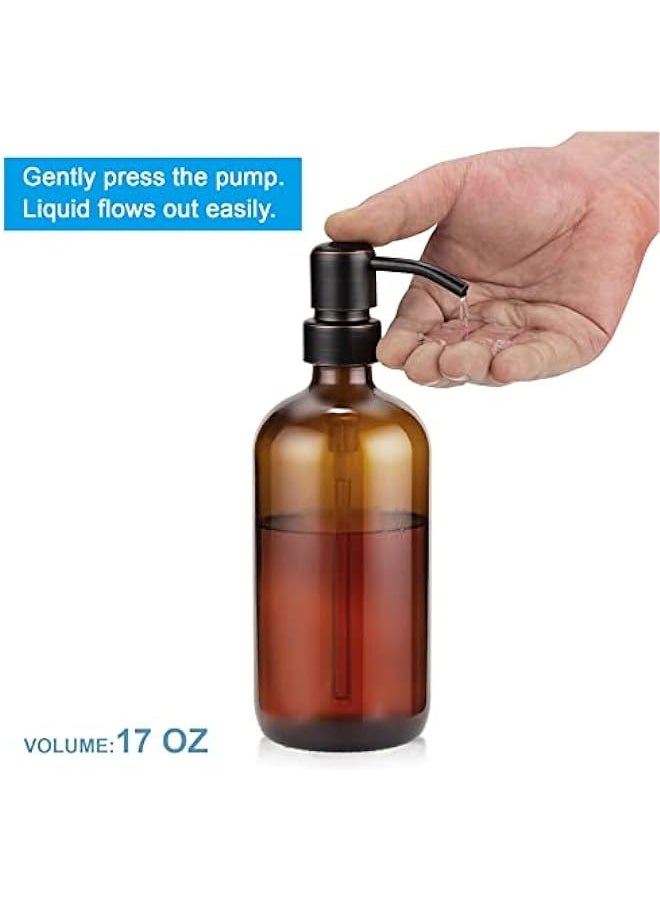 MIXDE - 2-Pack Amber Soap Dispenser - 17 Oz Bottle for Liquid Lotion, Bathroom and Kitchen - Bronze Stainless Steel Pump - Image 1