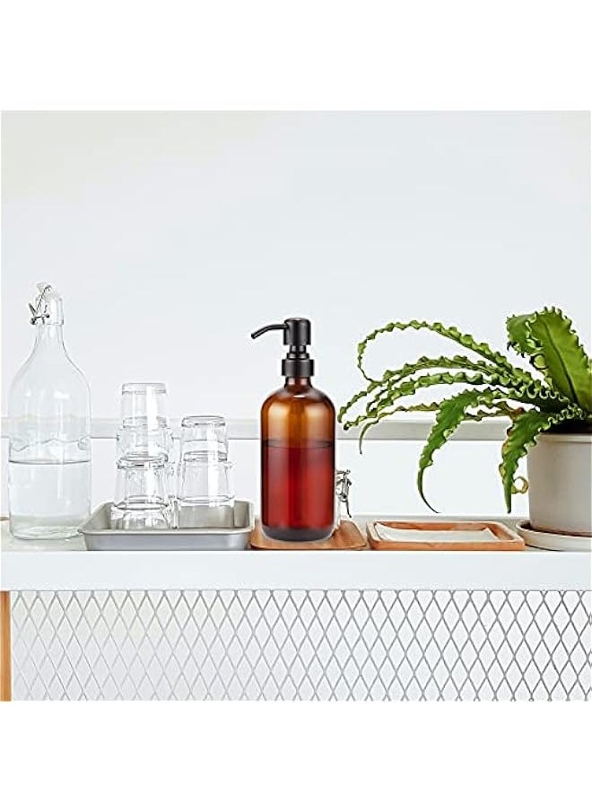 MIXDE - 2-Pack Amber Soap Dispenser - 17 Oz Bottle for Liquid Lotion, Bathroom and Kitchen - Bronze Stainless Steel Pump - Image 1