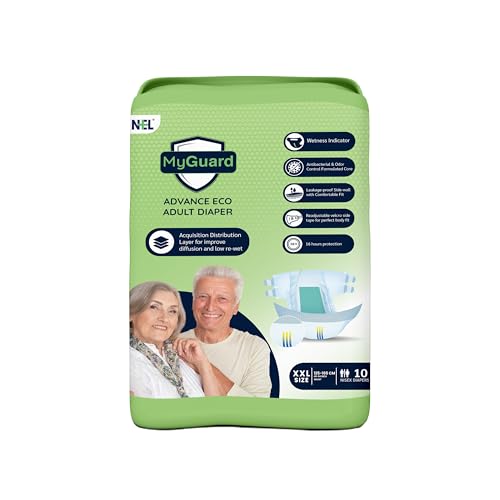 Myguard Eco Unisex Adult Diaper Tape Style Double Extra Large Size | Waist (125-165 cm|46”- 64”) | 16 hr Absorption-Protection | Unisex with Wetness Indicator | XXL10 Pcs Adult Diapers - XXL (10 Pieces) - Image 1
