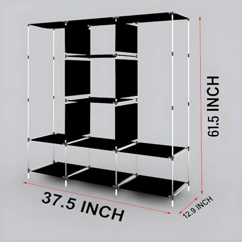 GTC Collapsible Wardrobe Portable Foldable Closet for Clothes Almira, 2 Hanging Space, 8 Shelves Non-Woven Fabric 90 GSM (88330) (Blue) - Image 4