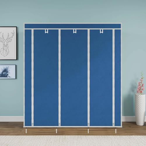 GTC Collapsible Wardrobe Portable Foldable Closet for Clothes Almira, 2 Hanging Space, 8 Shelves Non-Woven Fabric 90 GSM (88330) (Blue) - Image 3