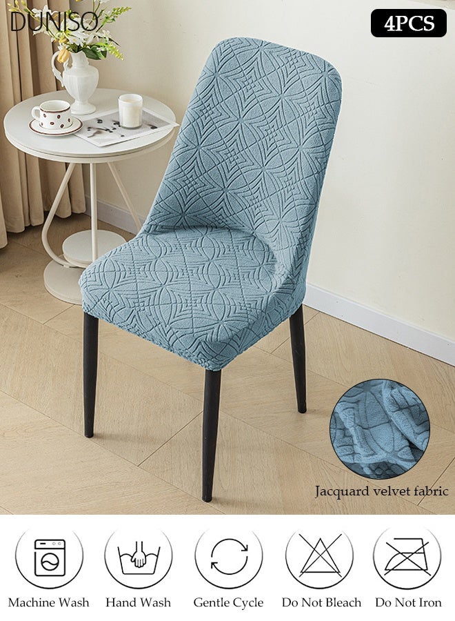 DUNISO 4 Pack Stretch Jacquard Dining Chair Slipcover, Light Blue Embossed Soft Fabric Chair Protector Cover for Indoor Decor - Image 1