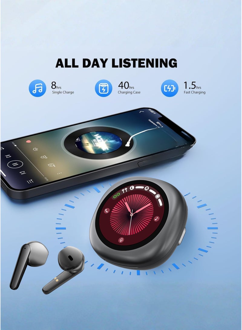 ويزمي سماعات أذن لاسلكية حقيقية WISME T19 – | بلوتوث 5.3 | صوت جهير عالي الجودة | تحكم باللمس | ميكروفون بخاصية إلغاء الضوضاء | بطارية تدوم طويلاً | متوافقة مع أجهزة iPhone وSamsung وHuawei وXiaomi وOppo وVivo وRealme وجميع أجهزة Android | لون أسود - Image 2