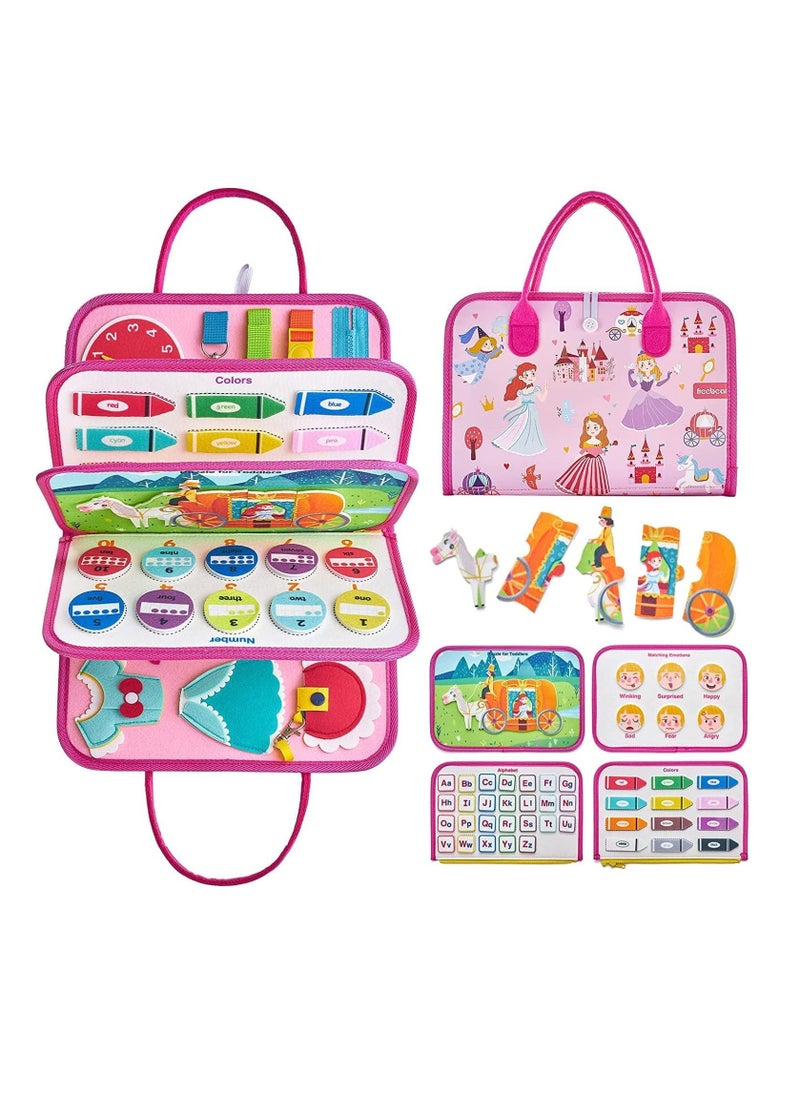 Busy Board for Toddlers, Montessori Early Education Activity Toddler Toys for Basic Skills Learning,Dress and Alphabet Spell Cognition, Bag Designed Enlighten Toy for Infants, Boys and Girls  - Image 1