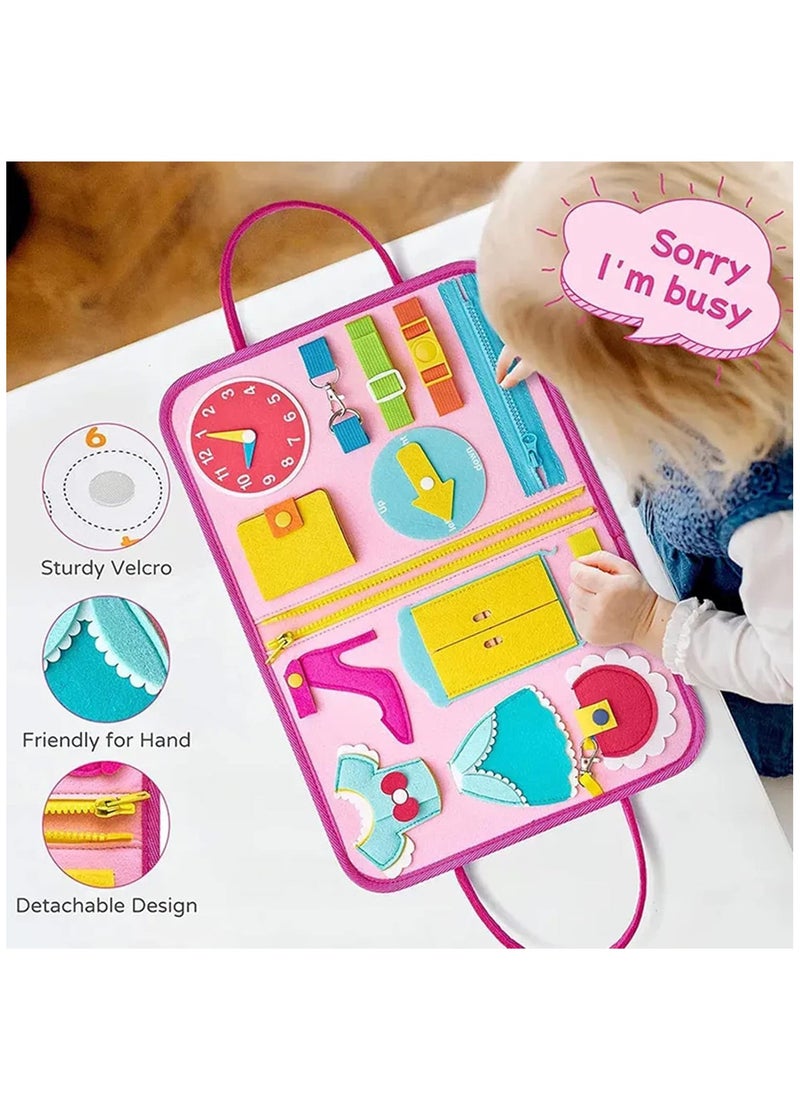 Busy Board for Toddlers, Montessori Early Education Activity Toddler Toys for Basic Skills Learning,Dress and Alphabet Spell Cognition, Bag Designed Enlighten Toy for Infants, Boys and Girls  - Image 5