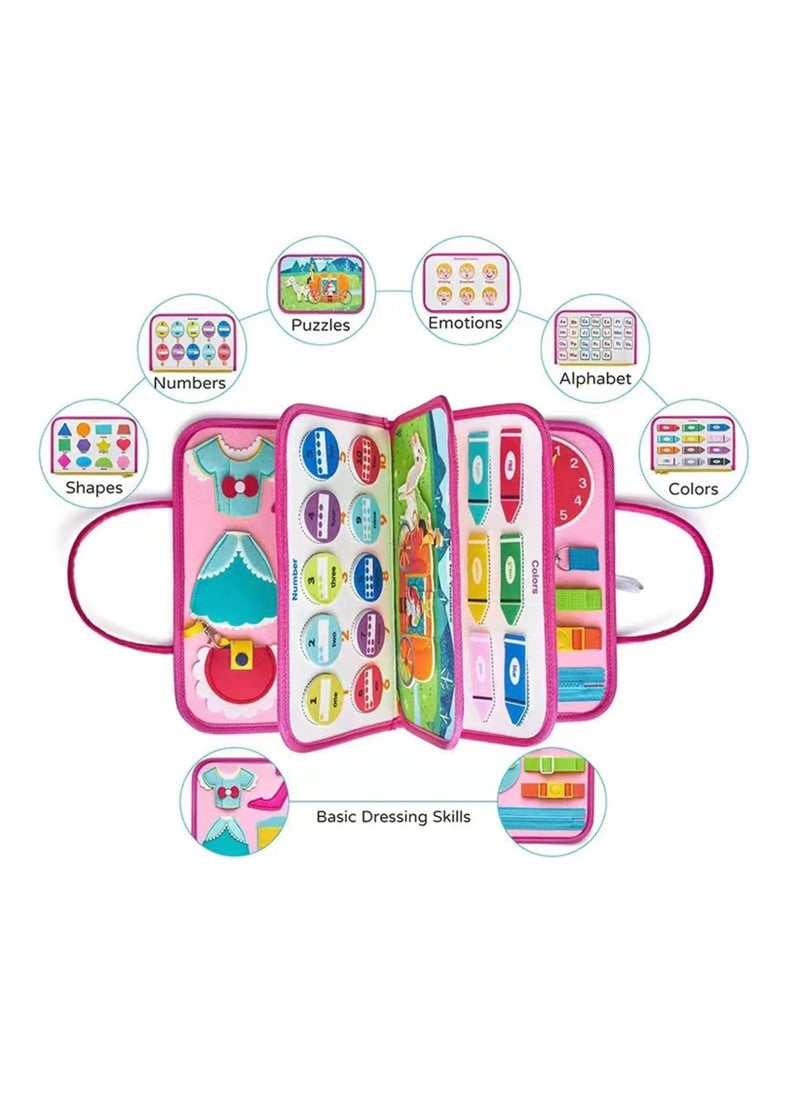 Busy Board for Toddlers, Montessori Early Education Activity Toddler Toys for Basic Skills Learning,Dress and Alphabet Spell Cognition, Bag Designed Enlighten Toy for Infants, Boys and Girls  - Image 2