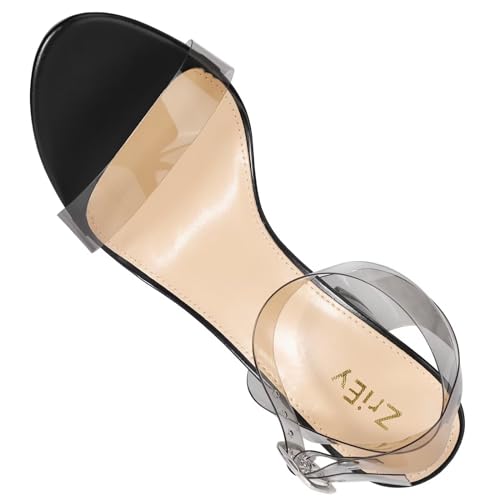 ZriEy Black Clear Block Sandals Chunky Heels for Women 3.35 Inch Open Toe Adjustable Ankle Strap Pump Sandals for Weddings Parties Daily Wear Size 6.5 - Image 4