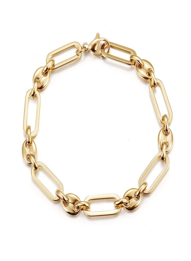 WISTIC Paperclip Coffee Bean Bracelets Stacked Paper-clip Link for Women Adjustable Clasp Gold Plated Stainless Steel Link Charm Chain - Image 1