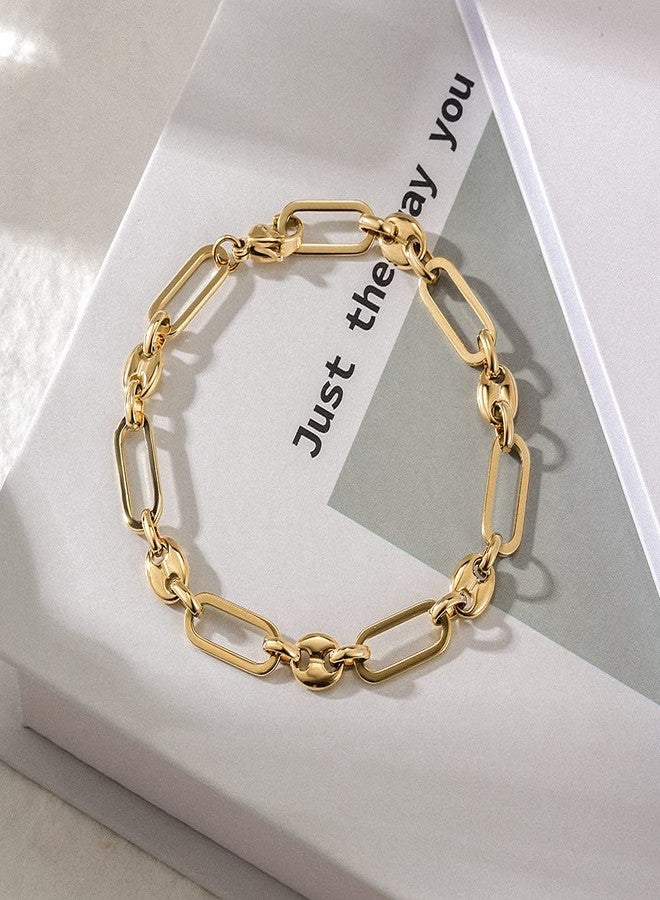 WISTIC Paperclip Coffee Bean Bracelets Stacked Paper-clip Link for Women Adjustable Clasp Gold Plated Stainless Steel Link Charm Chain - Image 3