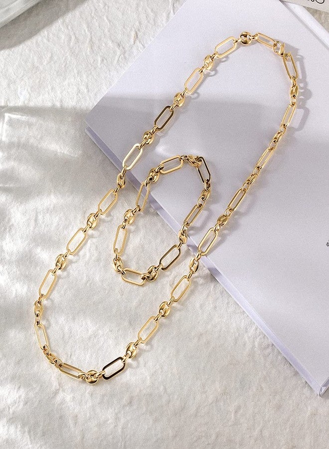 WISTIC Paperclip Coffee Bean Bracelets Stacked Paper-clip Link for Women Adjustable Clasp Gold Plated Stainless Steel Link Charm Chain - Image 4
