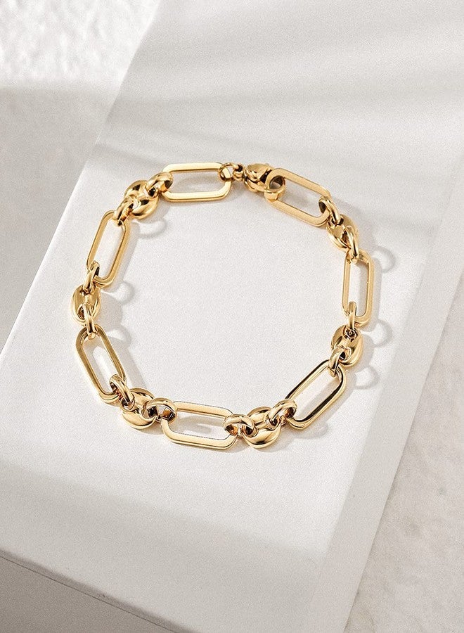 WISTIC Paperclip Coffee Bean Bracelets Stacked Paper-clip Link for Women Adjustable Clasp Gold Plated Stainless Steel Link Charm Chain - Image 2