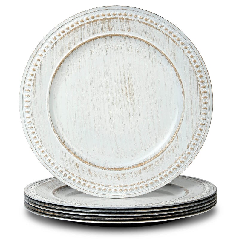 Kazozobi 13 Vintage Charger Plates Beaded Chargers for Dinner Plates Set of 6 Charger Plates Bulk Wedding White