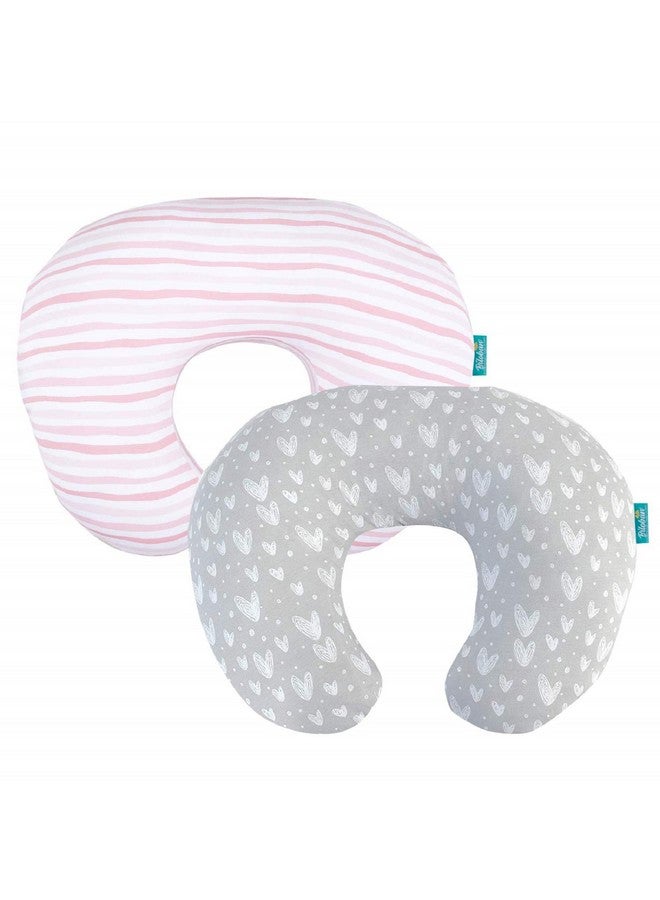 Biloban Nursing Pillow Cover 2 Pack Pink And Gray Stretchy 100% Jersey Cotton Nursing Pillow Slipcovers For Moms Breastfeeding And Bottle Feeding Pillow Large Zipper Ultra Soft Nursing Pillow Cover