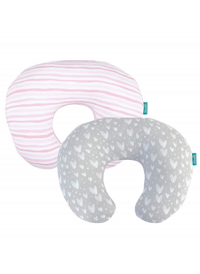Biloban - Nursing Pillow Cover 2 Pack Pink And Gray Stretchy 100% Jersey Cotton Nursing Pillow Slipcovers For Moms Breastfeeding And Bottle Feeding Pillow Large Zipper Ultra Soft Nursing Pillow Cover - Image 1