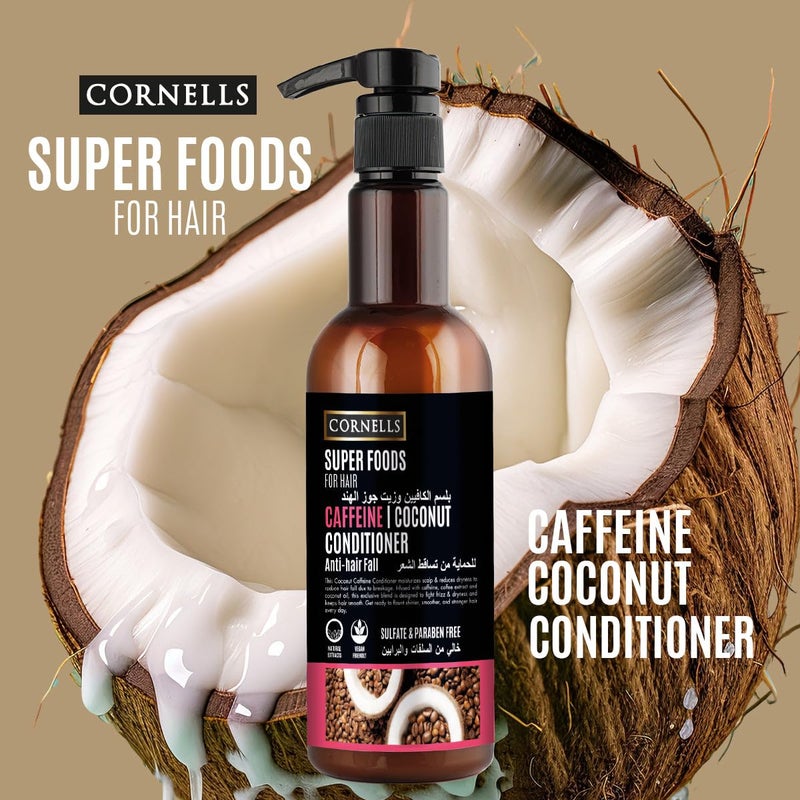 Cornells Wellness Super Foods For Hair Care Caffeine & Coconut Conditioner 500ml, Anti Hair Fall Conditioner, Clean & Gentle Formula, Sulfate-free, Paraben-free, Frizz-free, For All Hair Types - Image 2