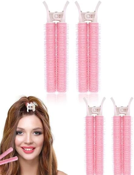 4 Pcs Pink Hair Rollers with ClipPortable Hairs Volume ClipVolumizing Hair Root ClipsBangs Curler DIY HairsStyling AccessoriesSelf Grip Volume Hair RootRollersStyling Tools and Appliances
