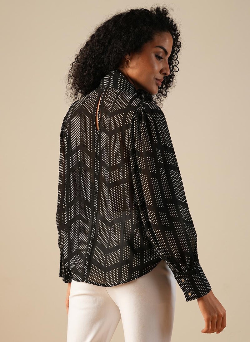 Globus Women's Top Black Party with High Neck and Printed Design - Image 4